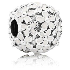PANDORA Darling Daisy Meadow Clip Authentic Silver White Enamel Floral Charm